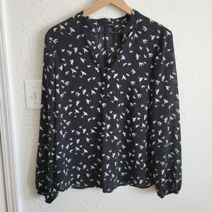 F21 Sheer Bird Print Blouse Size Large
